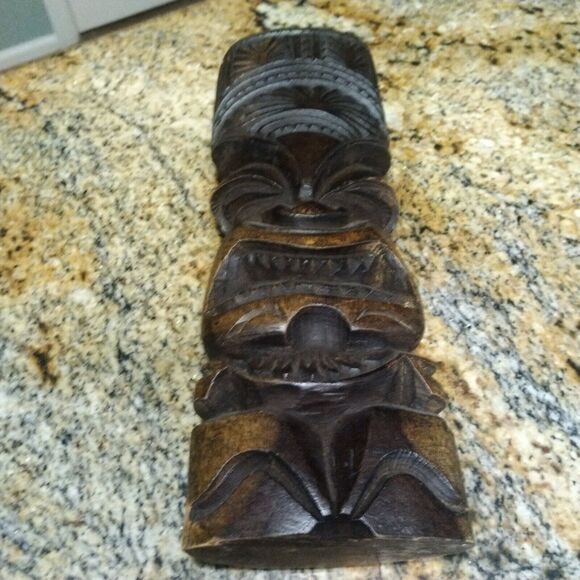 Large Tiki Statue Hand Carved Solid Wood Hawaiian Polynesian 11.5” MCM - Picture 2 of 10